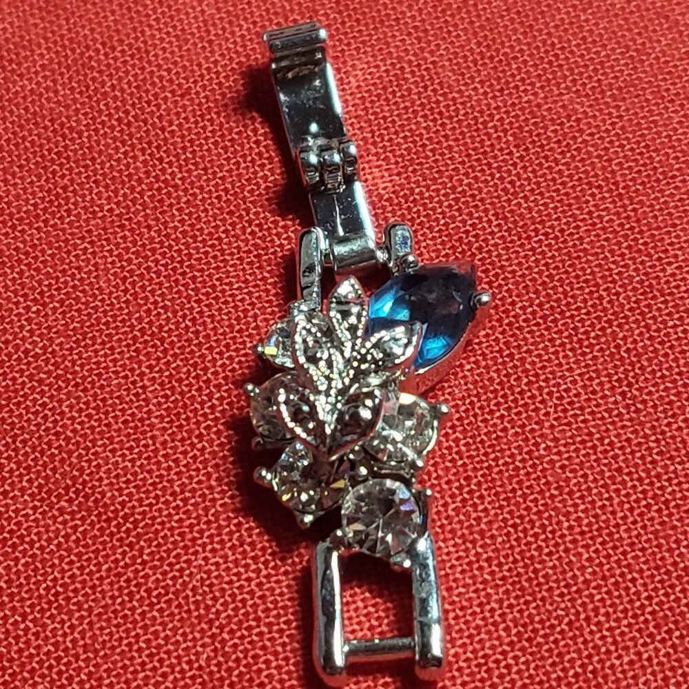 Blue & White Topaz Gemstone Bracelet/ Necklace Clasp Silvertone Extender